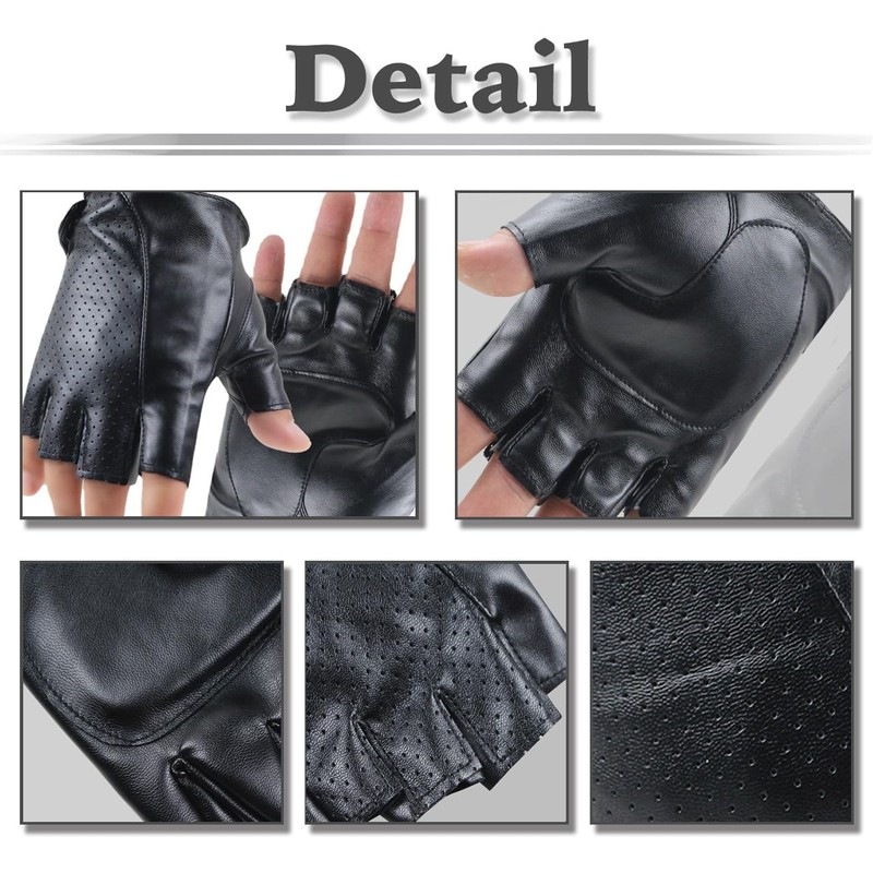 White Fang NT247 Men's Gloves, Leather, Golf, Outdoor, Fingerless, Mesh,