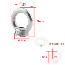 GIVIHGETI Pack of 13 Ring Nuts M6, 304 Stainless Steel Eye Bolt, Eye Bolt, Eye Bolt, Eye Nut, Eyelet, Ring Eyelets, Eye Bolts for Lifting Accessories