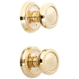 Classic Rope Rosette Set with Matching Rope Door Knobs Privacy in Polished Brass. Doorsets.