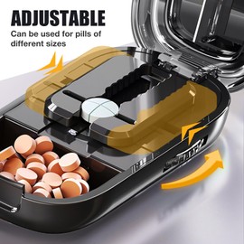 Portable Pill Cutter with Adjustable Slots – Multi Pill Splitter for Small & Large Tablets, Stainless Steel Blade, Clear Cut, Non-Slip Design, Easy to Use for Weekly Medication(Black, 1/4)