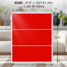 FINDAT Colored Stickers 4×2 Inch Vinyl File Folder Sticker red Rectangle Removable Waterproof Color Coding Moving Label for Boxes Office Inventory Labeling 60 PCS