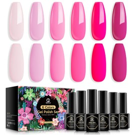MEFA Pink Gel Nail Polish Set Valentine's Day, Light/Hot Pink Cherry Blossom Strawberry Soft/Dark Tones All Seasons Soak Off Long Lasting Romantic 6 Colors Starter Kit Nail Art DIY Design Salon Manicure Gift for Women Girls Beginners