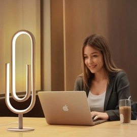 FALCON HIMA LED Table Lamp, Modern Stepless Dimmable Bedside Lamps, Paperclip-Shaped Small Nightstand Lamp for Home Office, Living Room, Bedroom (Matte White)