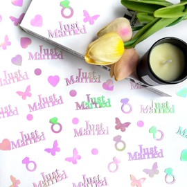 Just Engaged Confetti for Engagement Party Decorations, Wedding Tables, Ring Scatters - Iridescent Themed Bridal Shower,Bachelorette,Hen Party Decor