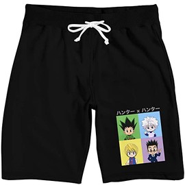 Hunter X Hunter Character Squares Men's Black Sleep Pajama Shorts-Medium