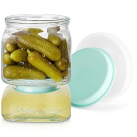 Glass Pickle Jar with Strainer Flip,46 FL OZ Pickle Flip Jar With Double Leak Proof,pickle container with strainer for olives, pickles,jalapeños and other pickled foods-Dishwasher Safe-Green