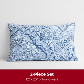Mellanni Throw Pillow Covers - Pack of 2 Decorative Cover with Hidden Zipper - for Home Decor and Living Room - Double Brushed Microfiber - Easy Care and Quick Drying (12x20, Coverlet Medallion Blue)