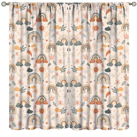 Llylumty Girls Boho Rainbow Curtains Rod Pocket Cute Cartoon Colorful Cloud Stars for Kids Nursery Bedroom Lovely Bohemian Love Heart Living Room Window Drapes Treatment 21x45in,2 Panel Set
