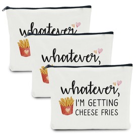NBIAN 3 Pcs Whatever I'm Getting Cheese Fries Food Makeup Bag Cosmetic Bag for Women Girl Daughter Bestie Friend Coworker Sister Lady Friendship Gifts Thanksgiving Christmas Graduation Birthday