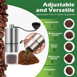 Matrjestice Manual Coffee Grinder With Ceramics Burr for Espresso,French Press,5 Adjustable Settings,Hand Coffee Grinder,For Home Use and Camping Travel,Coffee Bean Grinders With Hand Crank (Silvery)