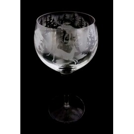 IncisoArt Hand Etched Italian Crystal Goblet Sandblasted (Sand Carved) Handmade Wine Water Glass Engraved (Forest Mountain Animal Combo, 500 Milliliter (17 Ounce) Red Wine)