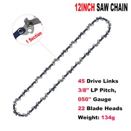 45 Drive Links 12 Inch Chainsaw Chain - 3 Pack Chainsaw Chain Replacement for 12 Inch Mini Chainsaw, 3/8" LP Pitch 050'' Gauge Compatible with DeWalt, Ryobi, Craftsman, Makita Chainsaws