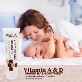 MEDca Vitamin A & D Diaper Rash Ointment- Protectant Cream For Sensitive Baby Skin - Lanolin & Petrolatum Formula, Dry-Cracked Hands/Feet/Face Skin, 1