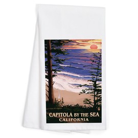 Lantern Press Capitola, California, Capitola by The Sea Sunset and Surfers (100% Cotton Tea Towel, Decorative Hand Towel, Kitchen and Home)