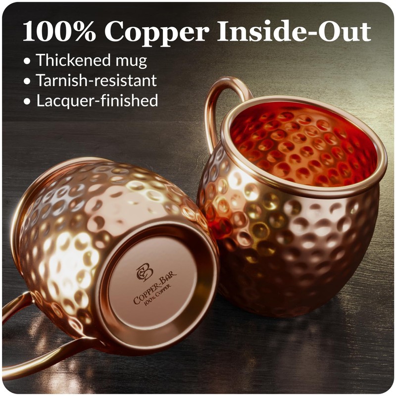COPPER-BAR Moscow Mule Copper Mugs - Unique HANDCRAFTED Gift Set