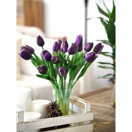 FiveSeasonStuff Tulips Artificial Flowers | Real Touch | Wedding Bouquet Home Décor Party | Floral Arrangements | 15 Stems (Sweet Plum Purple)