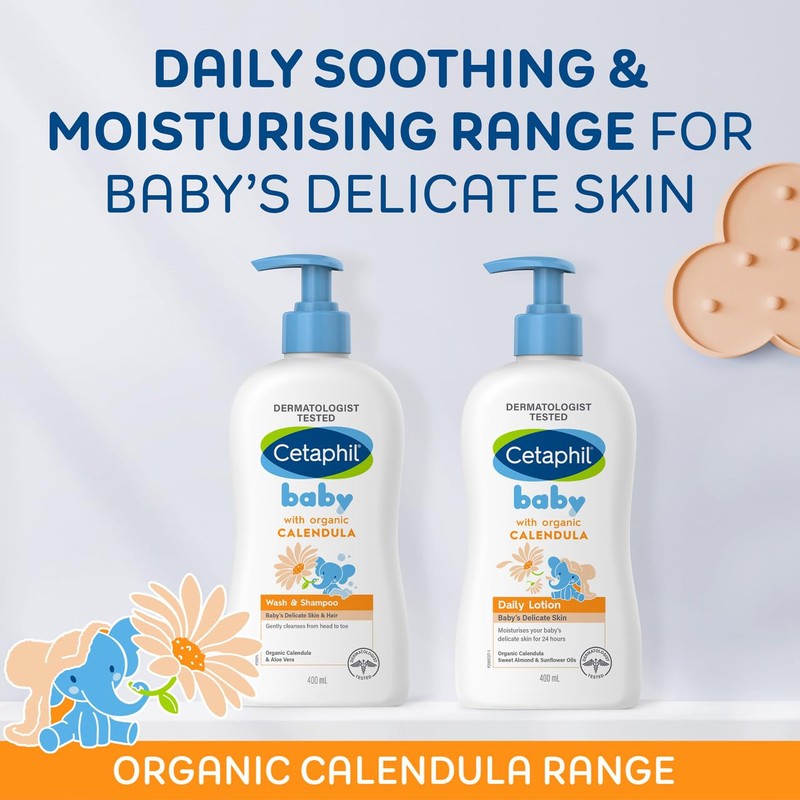 Cetaphil Baby Calendula Wash and Shampoo 400ml, for Baby's Sensitive