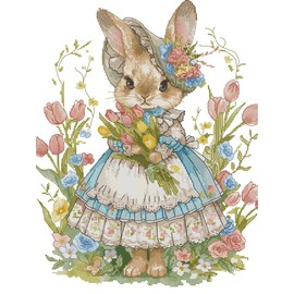 Amiiba Pre Printed Cross Stitch Kits for Adults, Garden Story 14ct Stamped Embroidery Kits DIY Wall Art Decor for Beginners Kids