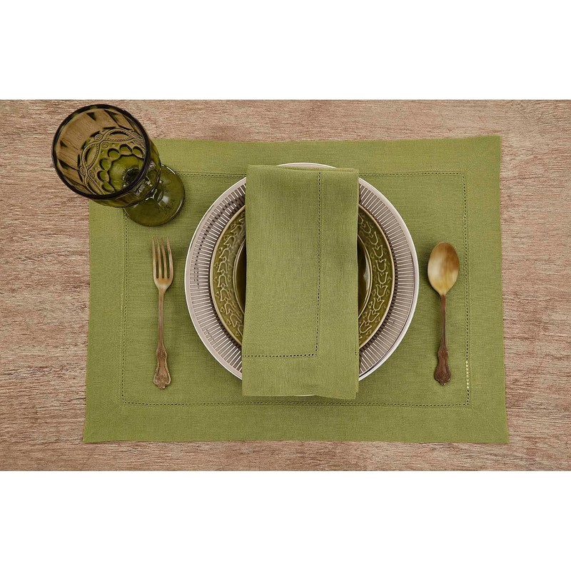 Solino Home 100% Pure Linen Napkins Avocado Hemstitch, 20 x