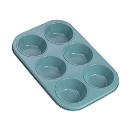 CHEFMADE Muffin Pan, 6-Cavity Non-Stick Cupcake Baking Pan Heavy Duty Carbon Steel Pan Muffin Tins Standard Baking Mold for Cakes（Green）