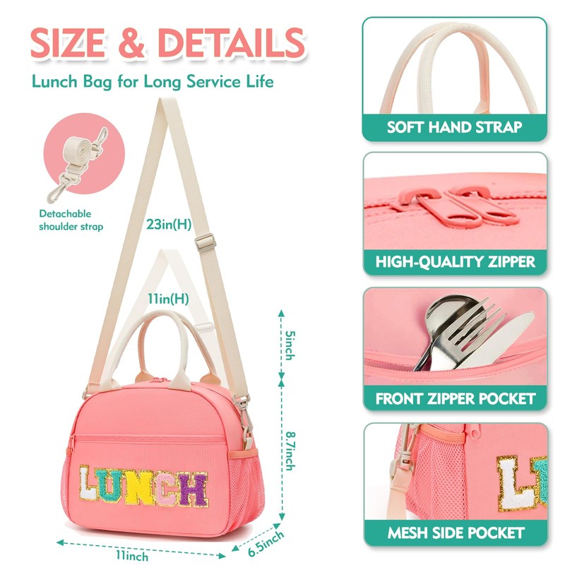 Lunch Bag for Women, Large Insulated Lunch Bag with Chenille