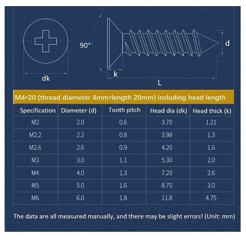 BOZONLI M5 Wood Screws, Tapping Screws, Flat Head Countersunk Phillips