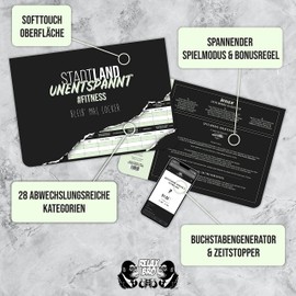 RelaxBro - City Country Unrelaxed - Fitness | City Country River | 50 Sheets | DIN A4 | 28 Categories | Game Pad | Gift Idea | Sports | Board Game