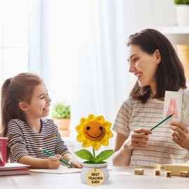 Levvohd Crochet Sunflower Thank You Gifts, Positive Crochet Flowers, Emotional Support Buddies, Gifts for The Women Teacher from Students on Christmas, Birthdays and Graduation (Best Teacher Ever)