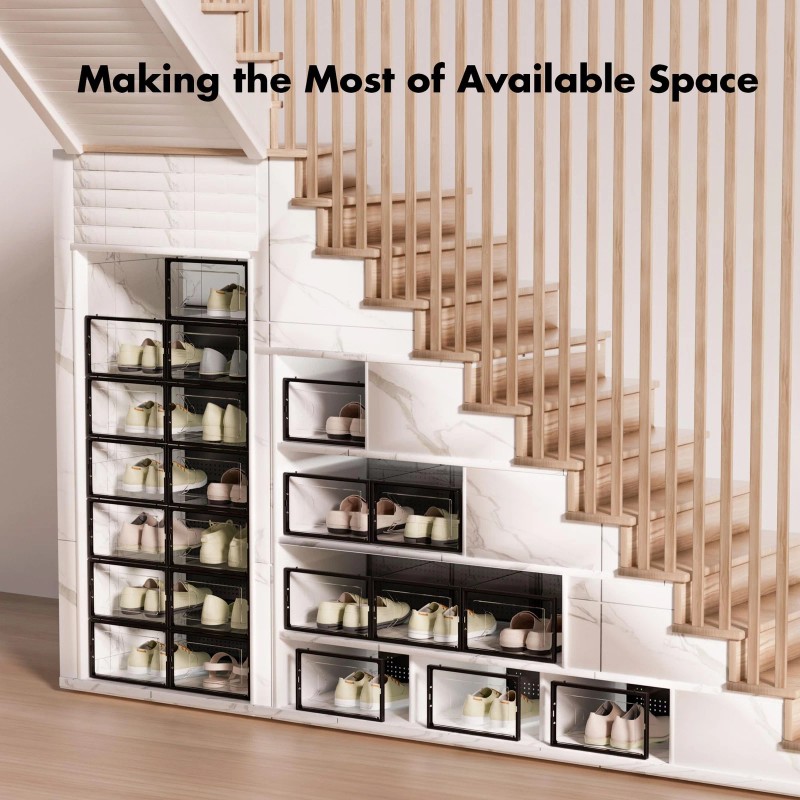 Foluck 15 Pack Clear Plastic Stackable Shoe Organizer for Closet