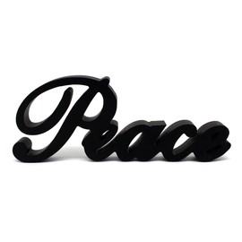 CVHOMEDECO. Matt Black Wooden Words Sign Free Standing "Peace" Desk/Table/Shelf/Home Wall/Office Decoration Art, 11 x 4-1/4 x 1 Inch