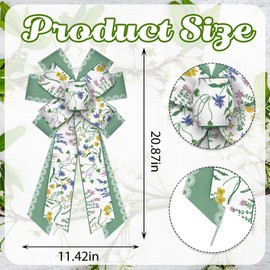 ABTOLS Large Floral Bows for Wreath, Green Vintage Floral Wreath Bows Green Lace Bows for Front Door, Spring Flower Burlap Ornament Tree Topper Bow for Home Indoor Outdoor Decor