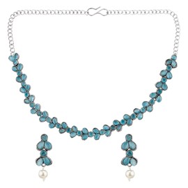 Efulgenz Indian Jewelry Sets for Women Floral Blue Crystal Stone Necklace Sets with Dangle Earrings Choker Necklace Earrings Set Bohemian Jewelry Set for Women, Copper, No Gemstone