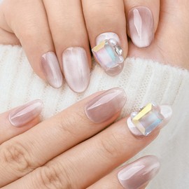 Sethaxy 10 Pcs French Nail Tips, Short False Nails, Cute, Rhinestone False Nails, 3D Relief, Magnetic 3D Nails, Fashion, Almond Tip, Flash Drill, Ribbon, Press On Nail (Purple 1)