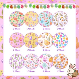 Konsait 24 Sheets Easter Scrapbook Paper 12x12 Decorative Craft Paper Double Sided Scrapbook Paper Rabbit Eggs Patterned Cardstock Scrapbook Supplies Origami Paper for Card Making Paper Craft Supplies