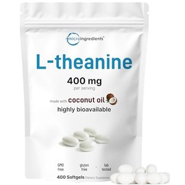Micro Ingredients L-Theanine 400mg, 400 Softgels | Highly Bioavailable with Coconut Oil | Extra Strength Theanine Amino Acid | Calm & Relaxation Support + Focus Supplement | Non-GMO, Gluten Free