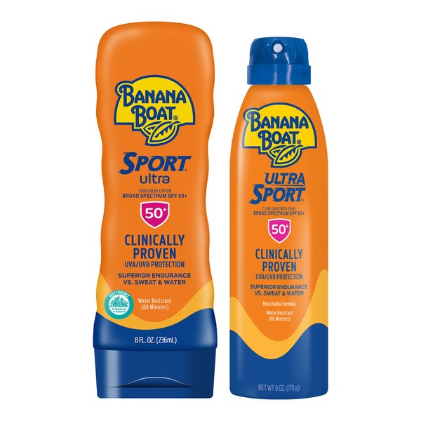Banana Boat Sport Ultra, Broad Spectrum SPF 50 Sunscreen Lotion + Spray Twin Pack, 8oz. Sunscreen Lotion and 6oz. Sunscreen Spray, 2 Count (Pack of 1)