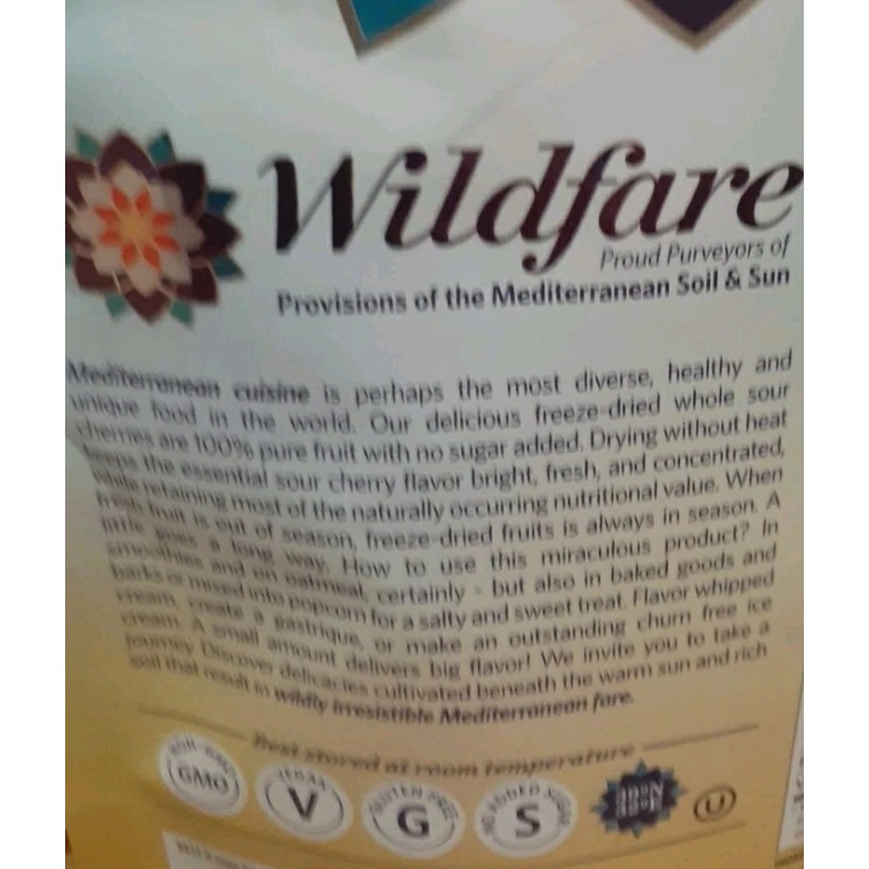 WILDFARE 3CT: WILDFARE Freeze-Dried WHOLE SOUR CHERRIES Mediterranean soil/sun NO