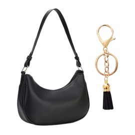 ZGDEIWGF 1 Black Armpit Bag, 1 Tassel Pendant, Crescent Shaped Shoulder Bag, Fashionable Handbag, Lightweight Shoulder Bag, Textured Women's Shoulder Bag, Casual Commuter Bag, black
