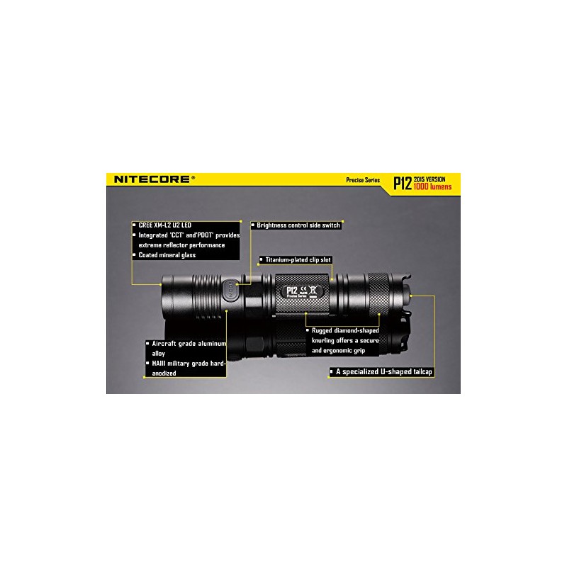 Nitecore P12 2015 Edition LED Flashlight w/ NL189 Battery, UM10