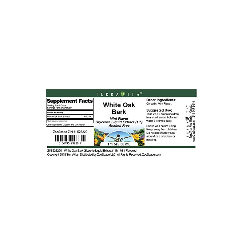 White Oak Bark Glycerite Liquid Extract (1:5) - Mint Flavored
