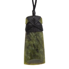 100% New Zealand Jade Necklace for Men and Women, Hand Carved Maori Inspired Jade Pendant for Men With Black Adjustable Cord, New Zealand Pounamu Green Stone Necklace, Toki Design Nephrite 1.3in (50mm)