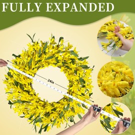 LOKEISNA Spring Wreaths for Front Door, 24'Yellow forsythia Wreath, Spring Summer Wreaths for Front Door Outside, Hand Made Artificial Door Wreath for Front Door Window Wall Farmhouse Décor Gift