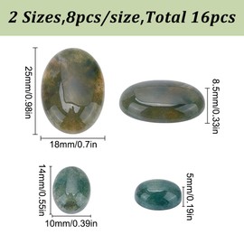 HOBBIESAY 2 Styles 16Pcs Natural Oval Moss Stone Cabochons 14-25mm Flat Back No Hole Beads Quartz Chakra Crystal Beads No Hole for Jewelry Making