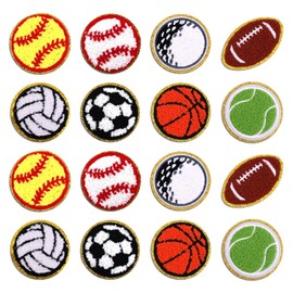 16pcs Sports Iron On Patches Basketball Baseball Golf Football Chenille Patch Football Rugby Tennis Volleyball Patch Embroidered Applique for Hats Jeans Backpacks Clothing Repair DIY