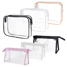 MOAMUN 6PC Travel Toiletry Bag, Clear Waterproof Makeup Bag Travel Cosmetic Bag for Bathroom Home Toy Stationery Organize(White/Pink/Black)