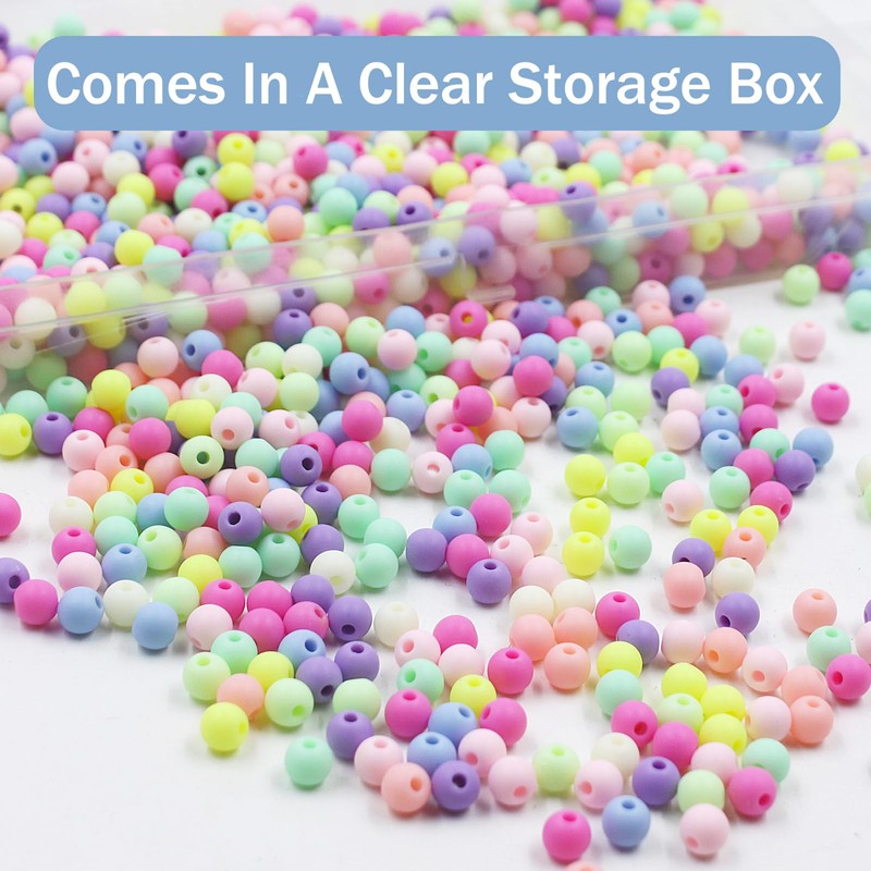 1500PCS Acrylic Round Beads, Matte Frosted Candy Pastel Beads Assorted