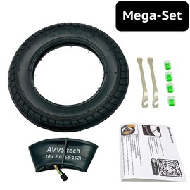 10x2.0 (54-152) Tyre with Profile A-1022 Including Hose with Stainless Steel Angle Valve 45° AV - Includes 2 Mounting Levers, Compatible with Wheels 54-152 Tyres for Prams, Children's Bikes, Electric