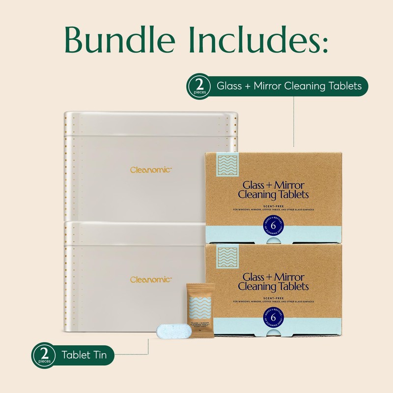 CLEANOMIC Glass and Mirror Cleaning Tablets and Tablet Tin Bundle