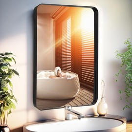 GABNICO Bathroom Mirror 20x30 Inch - Black Aluminum Frame Rectangle Wall-Mounted Mirrors - Large Round Corner Bathroom Mirrors for Over Sink - Premium Decor for Bathroom Vanity Mirror (Black, 30X20)