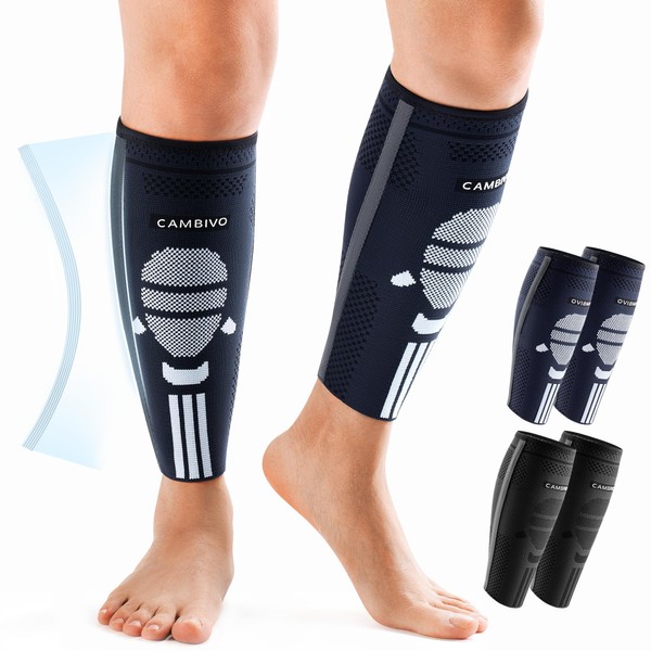 CAMBIVO Calf Bandage x 2, Calf Sleeves, Compression Stockings for Men and Women with Side Stabilisers, Calf Compression for Sports, Travel